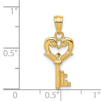 14K Gelbgold Poliert Swans Herz Key Charm