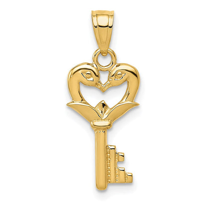 14K Gelbgold Poliert Swans Herz Key Charm