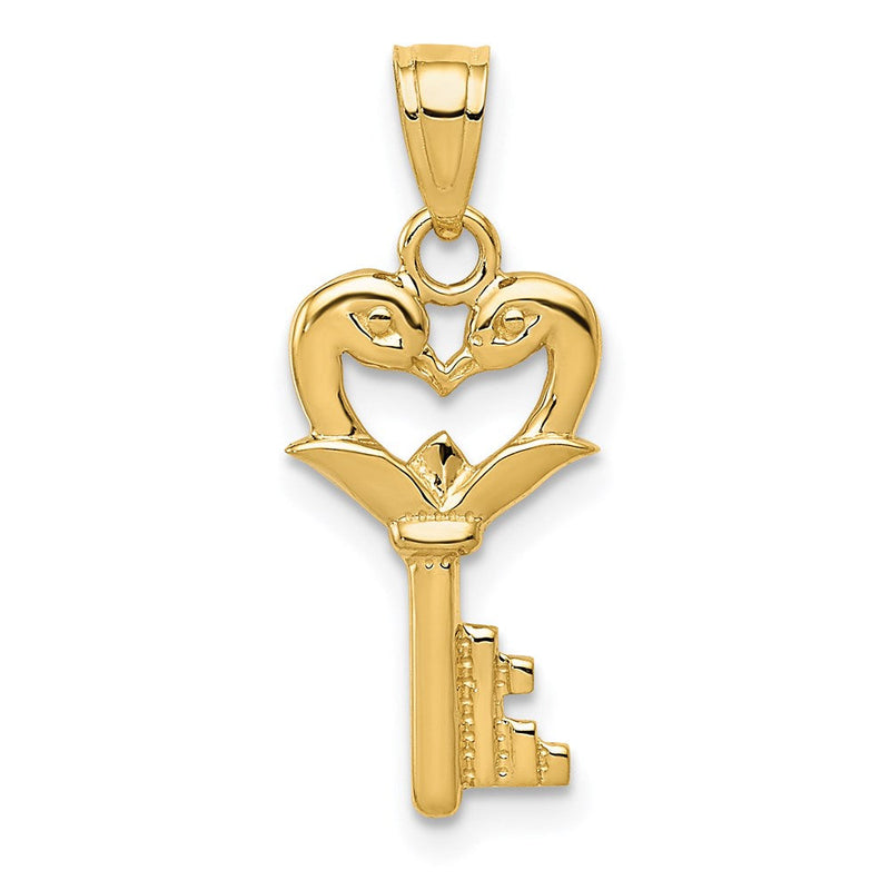 14K Gelbgold Poliert Swans Herz Key Charm