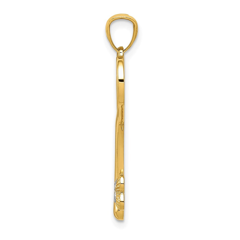 14K Gelb & Rhodium und Weiß Poliert Diamantiert Herz Key Charm