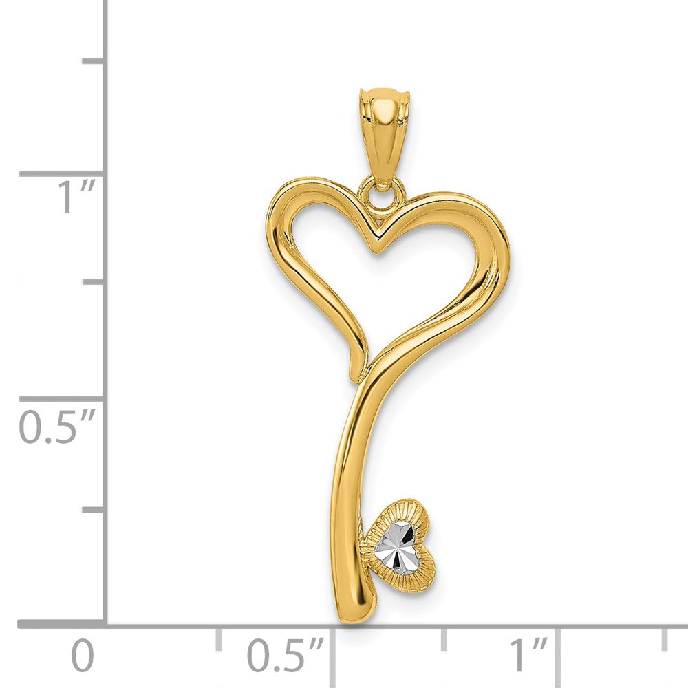 14K Gelb & Rhodium und Weiß Poliert Diamantiert Herz Key Charm
