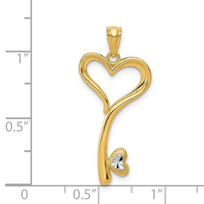14K Gelb & Rhodium und Weiß Poliert Diamantiert Herz Key Charm