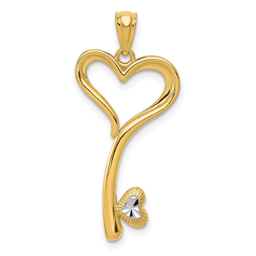 14K Gelb & Rhodium und Weiß Poliert Diamantiert Herz Key Charm