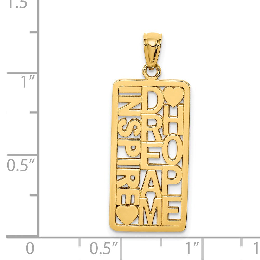 14K Gelbgold Poliert INSPIRE DREAM HOPE Rechteckiger Anhänger