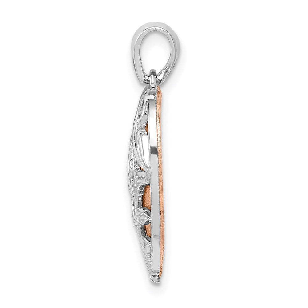 14K Bicolor Gold Herz-Anhänger mit poliertem Blumendesign