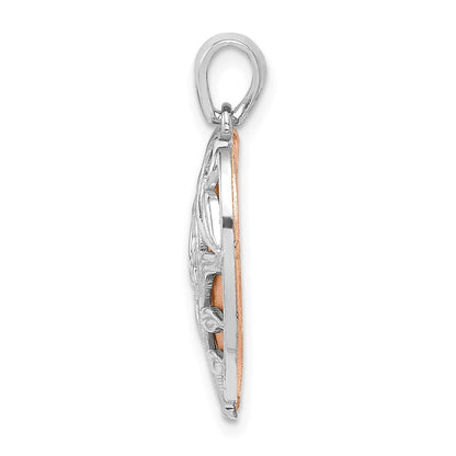 14K Bicolor Gold Herz-Anhänger mit poliertem Blumendesign