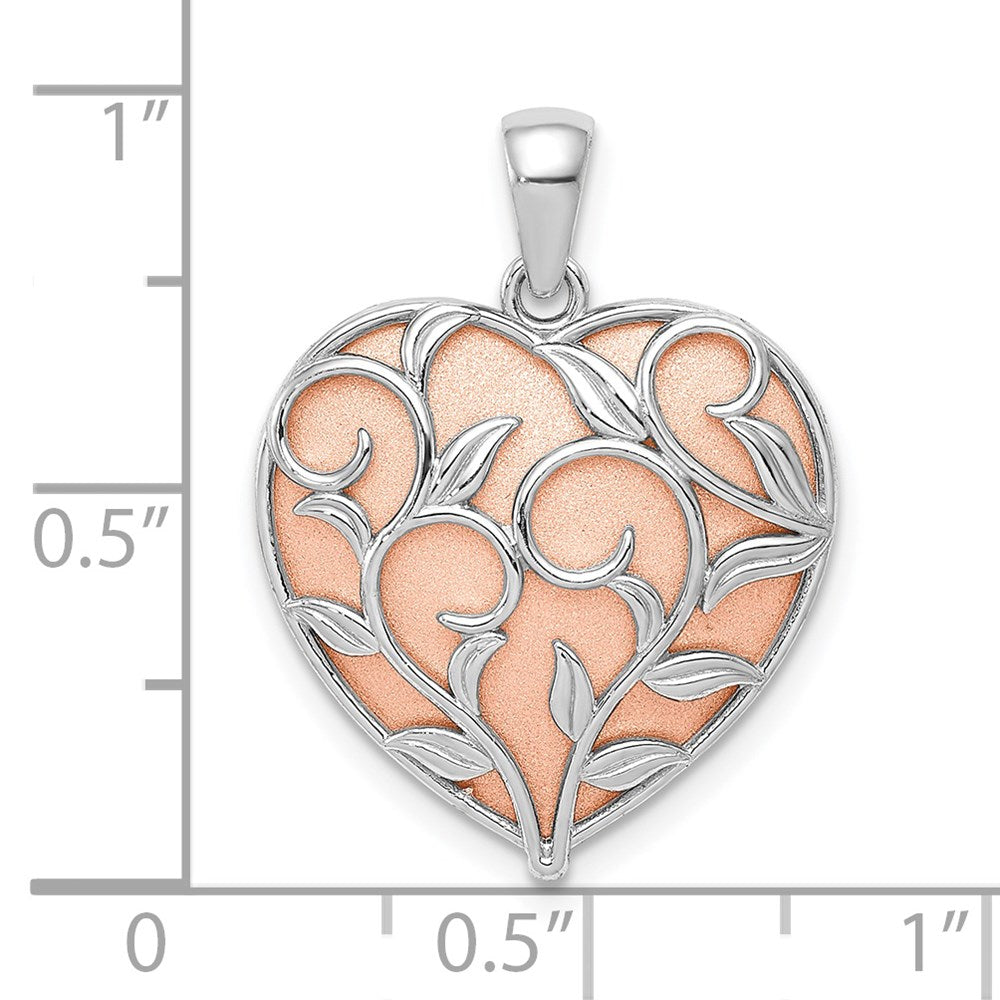 14K Bicolor Gold Herz-Anhänger mit poliertem Blumendesign