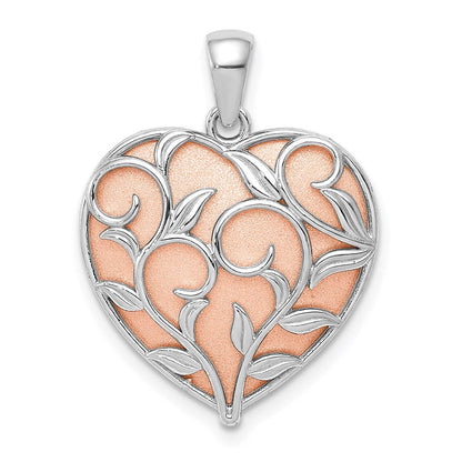 14K Bicolor Gold Herz-Anhänger mit poliertem Blumendesign