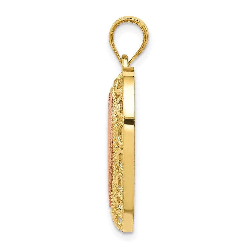 14K Bicolor-Gold Herzanhänger mit poliertem Spitzenrand