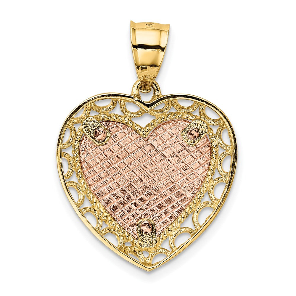 14K Bicolor-Gold Herzanhänger mit poliertem Spitzenrand