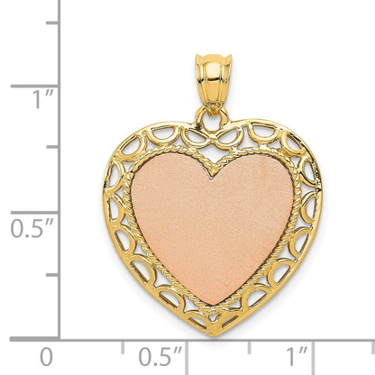14K Bicolor-Gold Herzanhänger mit poliertem Spitzenrand
