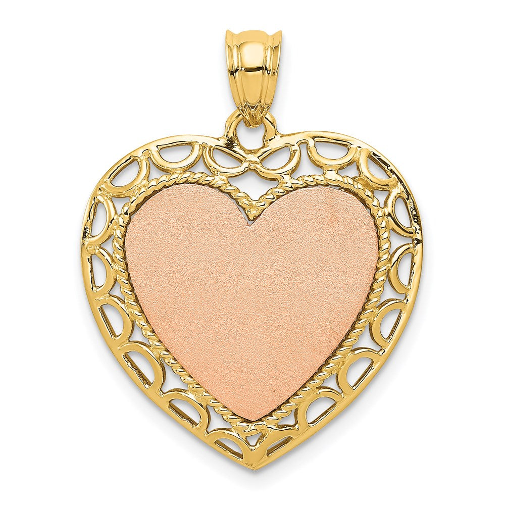 14K Bicolor-Gold Herzanhänger mit poliertem Spitzenrand