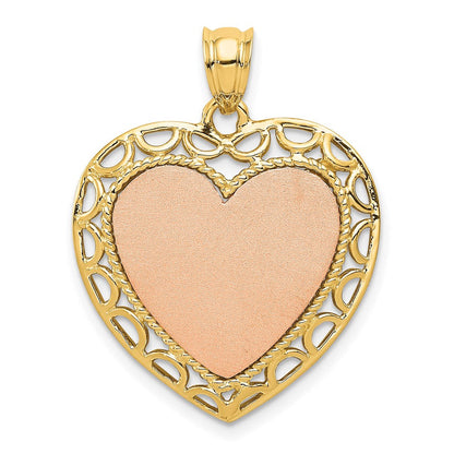 14K Bicolor-Gold Herzanhänger mit poliertem Spitzenrand
