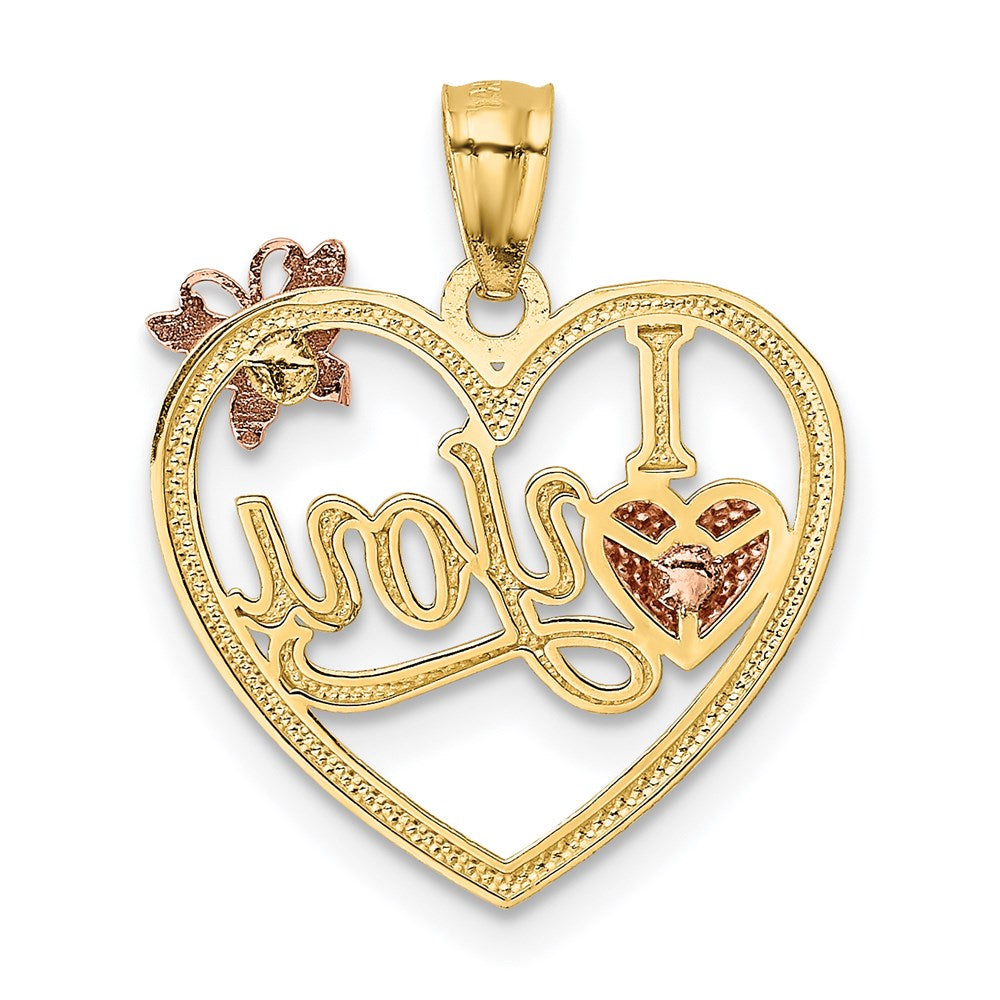 14K Bicolor mit Weiß Rhod I Liebe You Herz mit Schmetterling Anhänger