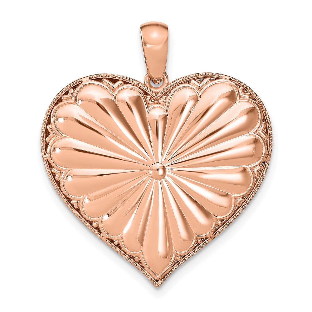 14K Bicolor-Gold Polierter Wendbarer Anhänger mit 3D-Herz und Zahnrädern innen