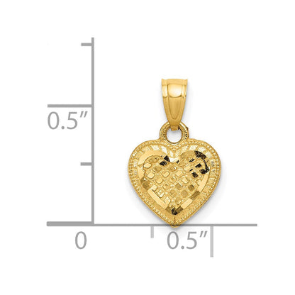 14K Gelbgold Diamantiert Lattice Herz Anhänger