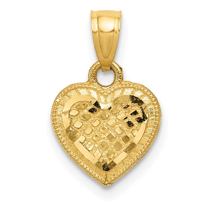 14K Gelbgold Diamantiert Lattice Herz Anhänger
