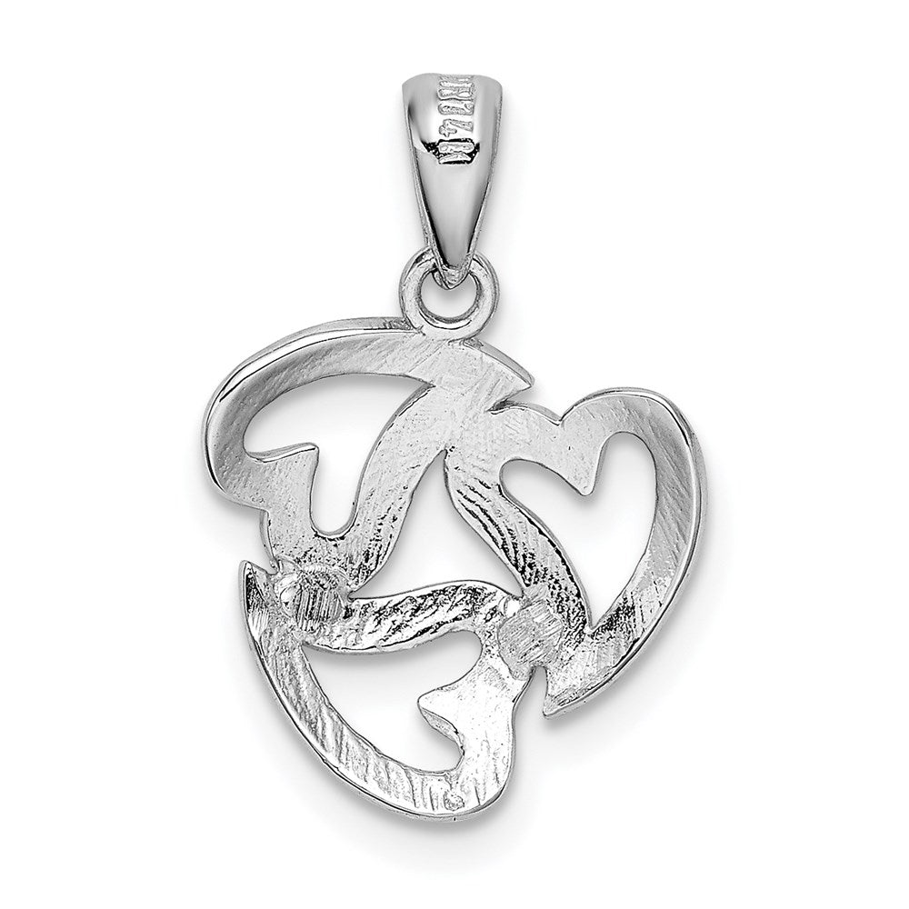 14K Weißgold Poliert Ausgeschnitten 3-heart Anhänger