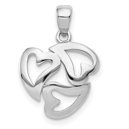 14K Weißgold Poliert Ausgeschnitten 3-heart Anhänger