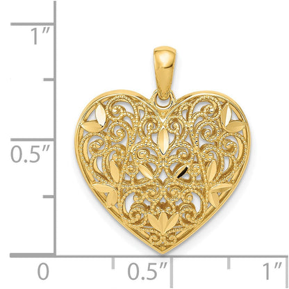14K Gelbgold Herz-Anhänger, poliert und gemustert