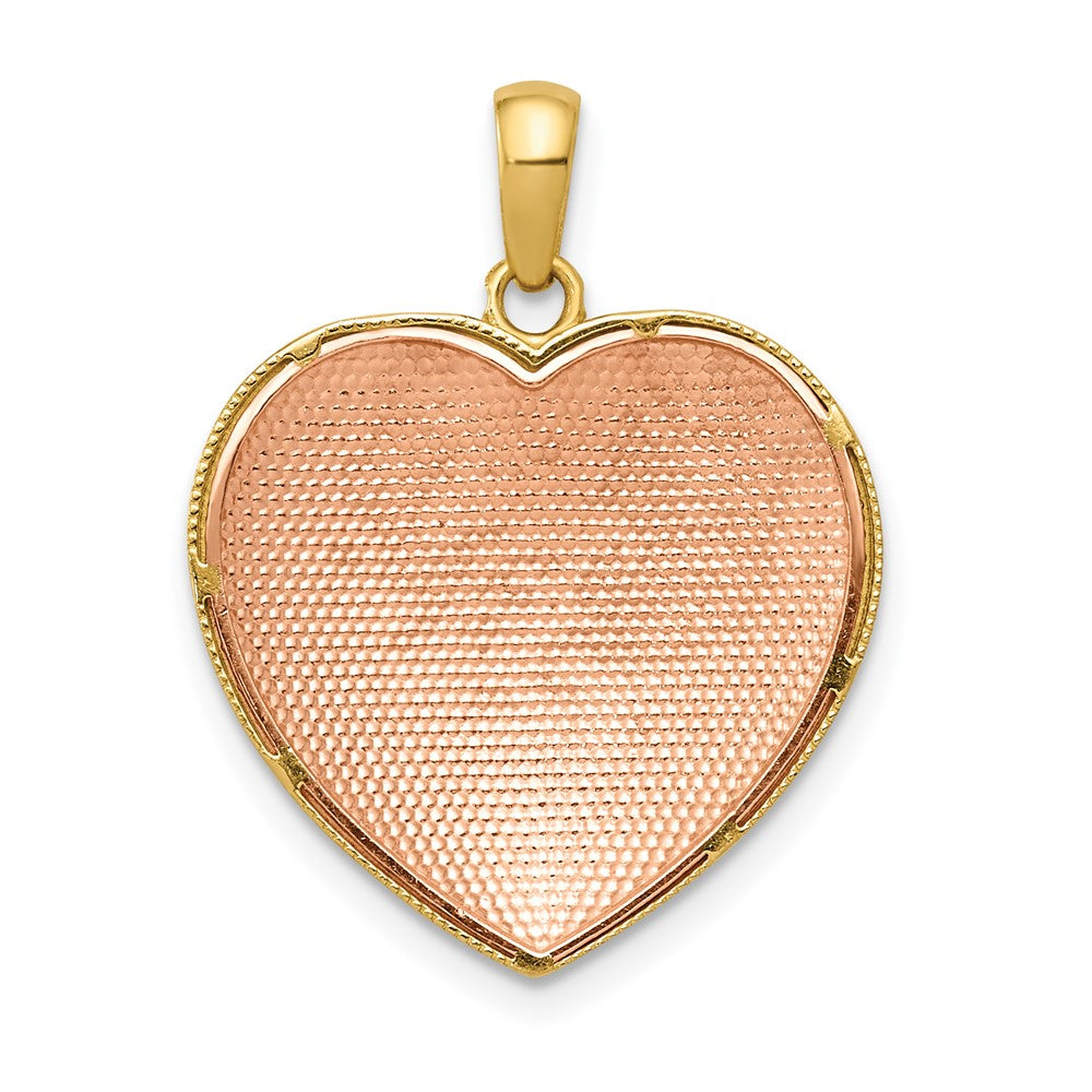 14k Bicolor Gold Gelb & Rosé mit Rhodium Diamantschliff Satiniert & Poliert Blumen-Herz-Anhänger