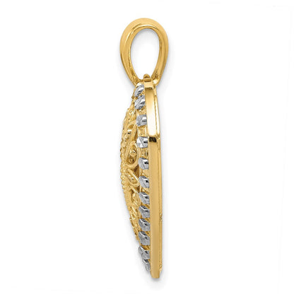 14K Gelb- und Rhodiumgold mit Rhodium, poliert, diamantgeschliffener Filigran-Herz-Anhänger