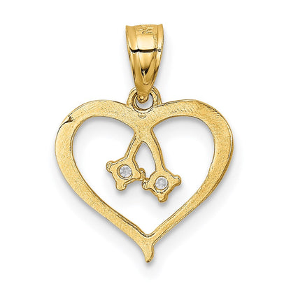14K Gelbgold 2-cz Ausgeschnitten Herz Anhänger