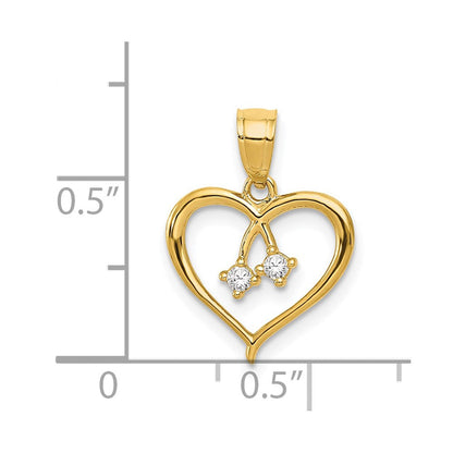 14K Gelbgold 2-cz Ausgeschnitten Herz Anhänger