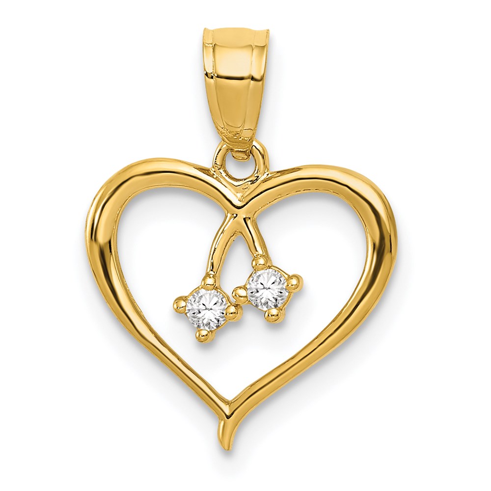 14K Gelbgold 2-cz Ausgeschnitten Herz Anhänger