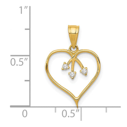 14K Gelbgold 3-cz Ausgeschnitten Herz Anhänger