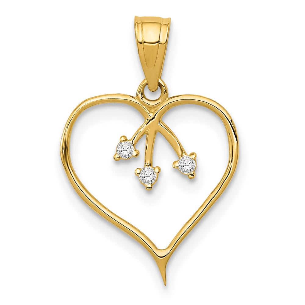 14K Gelbgold 3-cz Ausgeschnitten Herz Anhänger