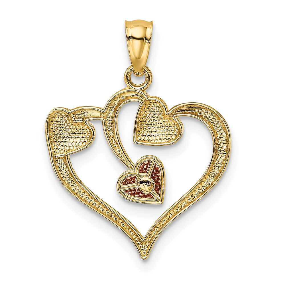 14K Bicolor und Weiß Rhodium Poliert Herzen Anhänger