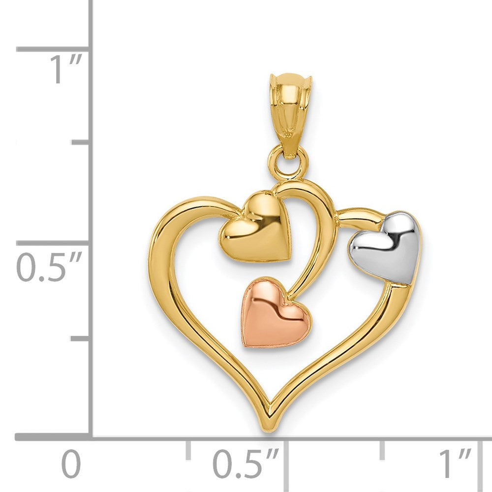 14K Bicolor und Weiß Rhodium Poliert Herzen Anhänger