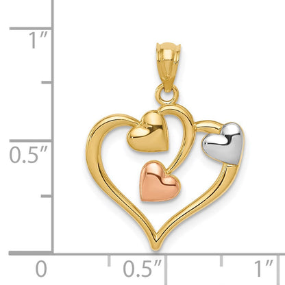 14K Bicolor und Weiß Rhodium Poliert Herzen Anhänger