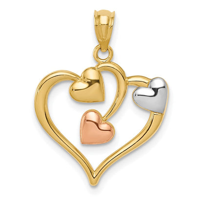 14K Bicolor und Weiß Rhodium Poliert Herzen Anhänger