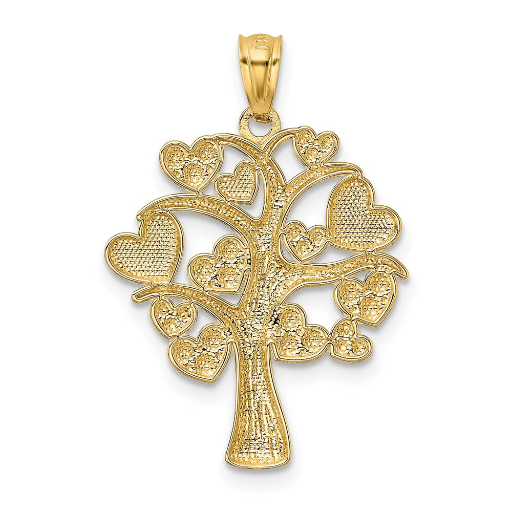 14K Gelb- und Rhodiumgold sowie Weißrhodium Polierter Herzbaum-Anhänger