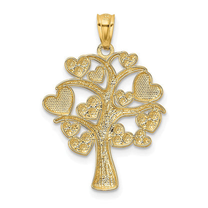 14K Gelb- und Rhodiumgold sowie Weißrhodium Polierter Herzbaum-Anhänger