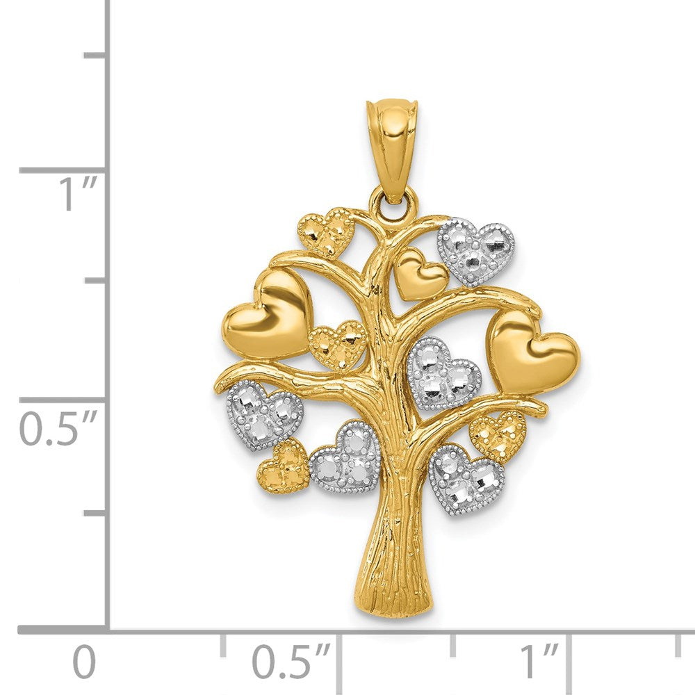 14K Gelb- und Rhodiumgold sowie Weißrhodium Polierter Herzbaum-Anhänger