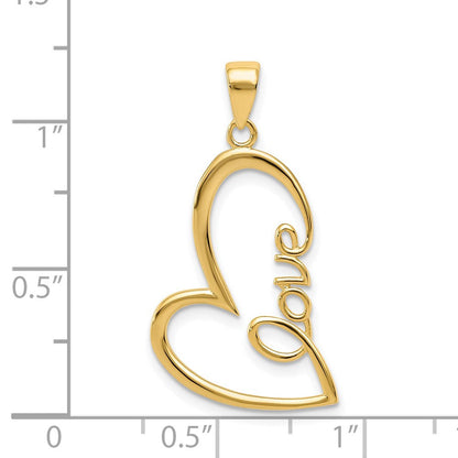 14K Gelbgold Gold polierter LOVE Herz-Anhänger