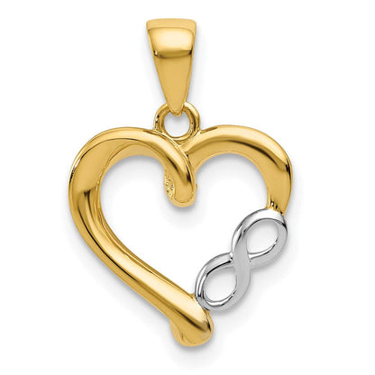 14K Gelb & Rhodium mit Weiß Unendlichkeit Herz Anhänger