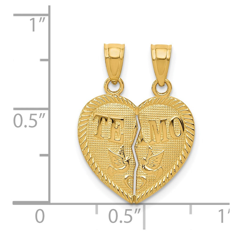 14K Gelbgold Break Apart Diamantiert Te Amo Herz Anhänger