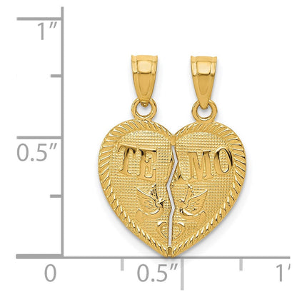 14K Gelbgold Break Apart Diamantiert Te Amo Herz Anhänger