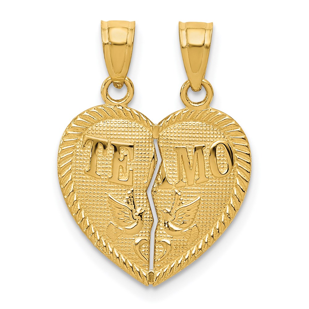 14K Gelbgold Break Apart Diamantiert Te Amo Herz Anhänger