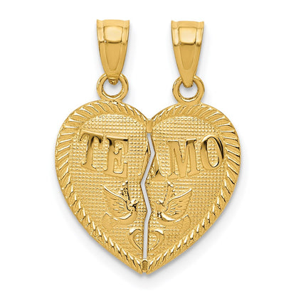 14K Gelbgold Break Apart Diamantiert Te Amo Herz Anhänger
