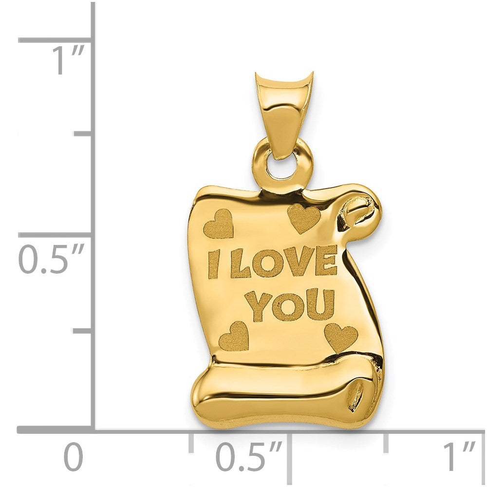 14K Gelbgold Poliert/textured I Liebe You Anhänger