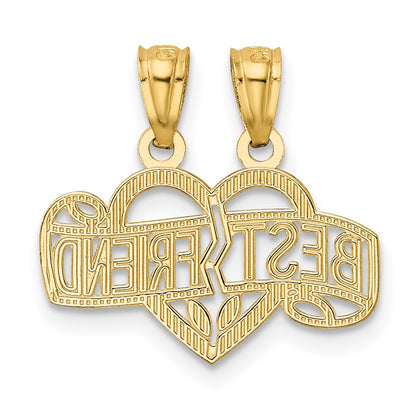 14K Gelbgold Diamantiert Break Apart Beste Freund Herz Anhänger
