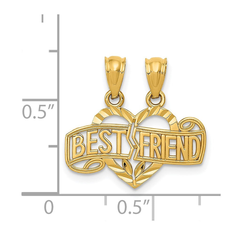 14K Gelbgold Diamantiert Break Apart Beste Freund Herz Anhänger