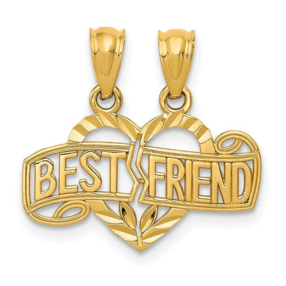 14K Gelbgold Diamantiert Break Apart Beste Freund Herz Anhänger