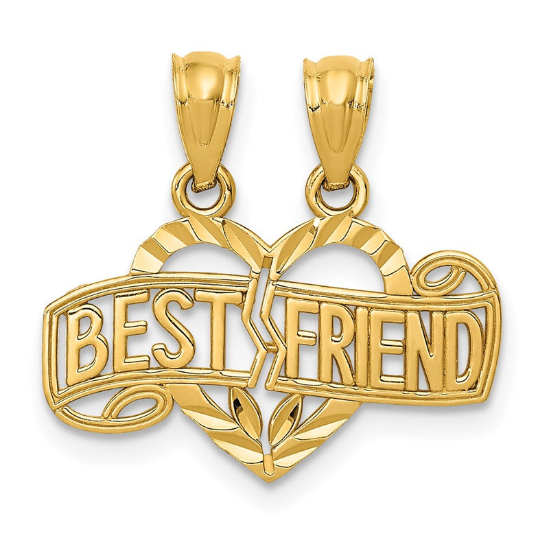 14K Gelbgold Diamantiert Break Apart Beste Freund Herz Anhänger