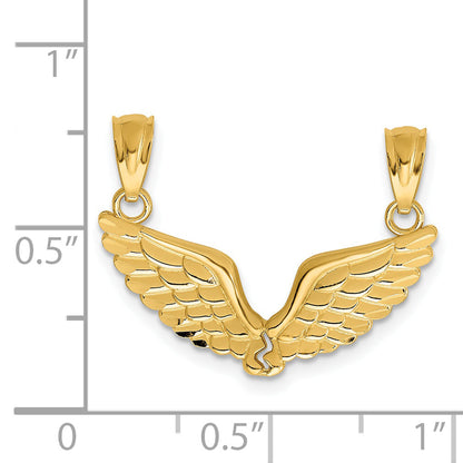 14K Gelbgold Poliert 2 Stück Break Apart Engel Flügel Pendants